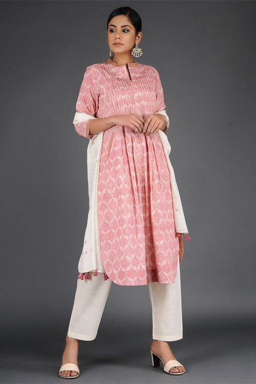 Dharan 'Charchara Print Pintuck Kurta' Coral Block Printed Kurta