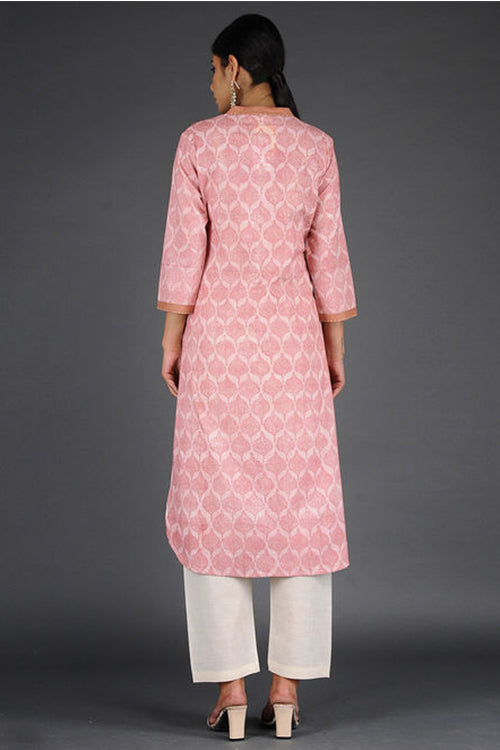 Dharan 'Charchara Print Pintuck Kurta' Coral Block Printed Kurta - Image 4