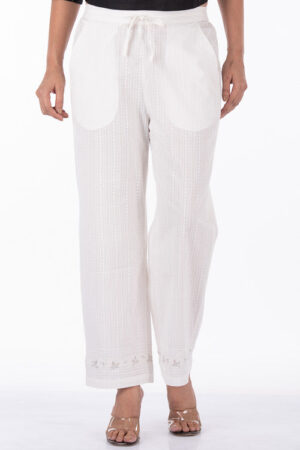 Dharan Sikki Pants White Embroidered Straight Pants