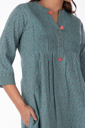 Dharan Nisha Kurta Turquoise Block Printed Kurta