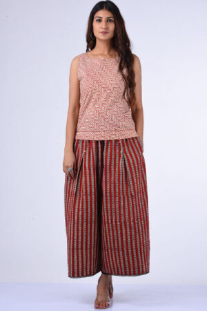 Dharan Red Culotte Red Block Printed Culotte
