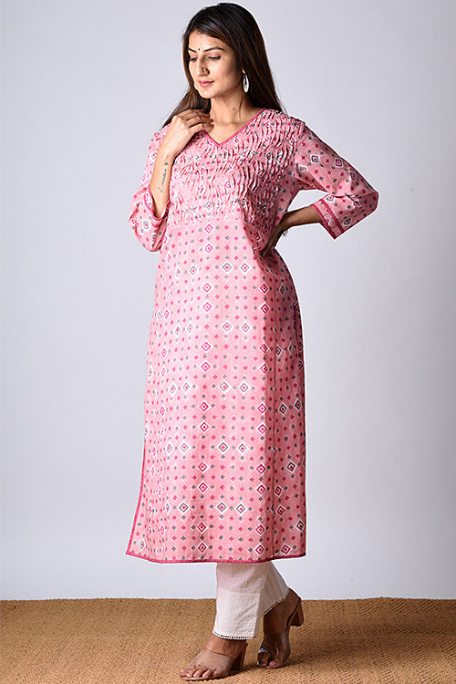 Dharan Heera Kurta Pink Block Printed Kurta - Image 3