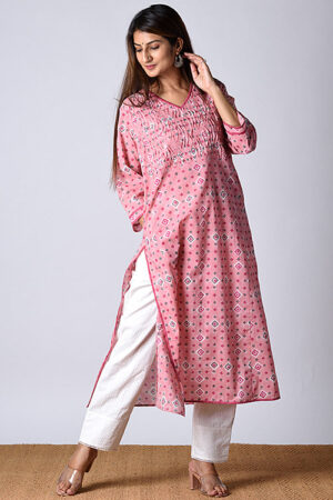 Dharan Heera Kurta Pink Block Printed Kurta