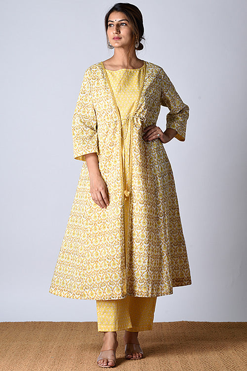 Dharan Tarana Kurta Yellow Block Printed Kurta and Pant Set - Image 7
