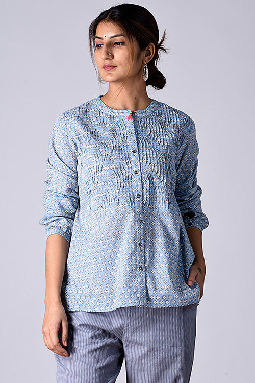 Dharan Dili Top Blue Block printed Shirt - Image 5