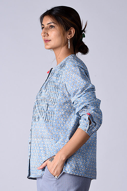 Dharan Dili Top Blue Block printed Shirt - Image 4