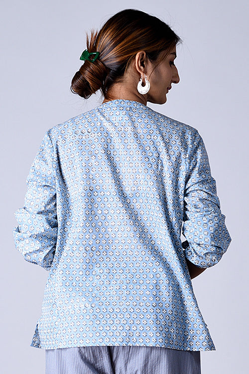 Dharan Dili Top Blue Block printed Shirt - Image 3