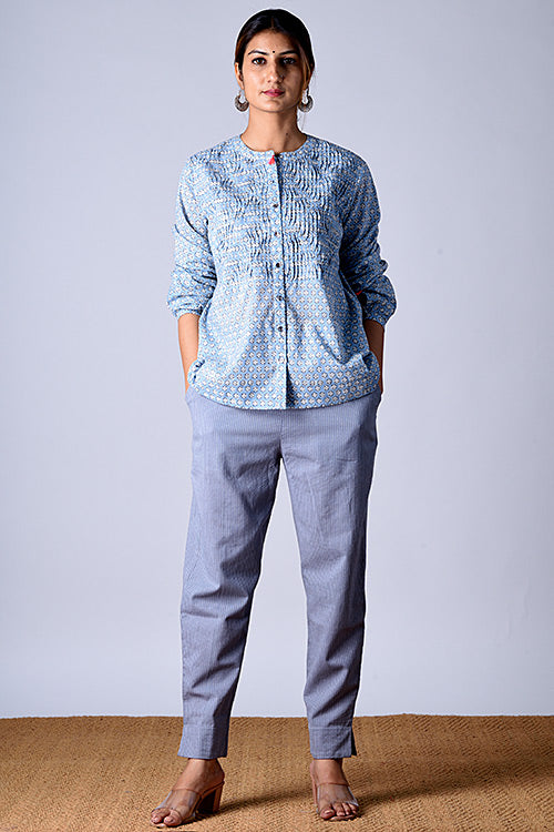 Dharan Dili Top Blue Block printed Shirt - Image 6