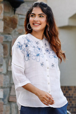 Dharan Samara Top White Embroidered Top