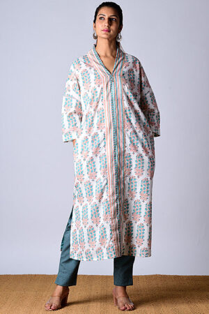 Dharan Kaafsa Kurta Jade Block Printed Kurta