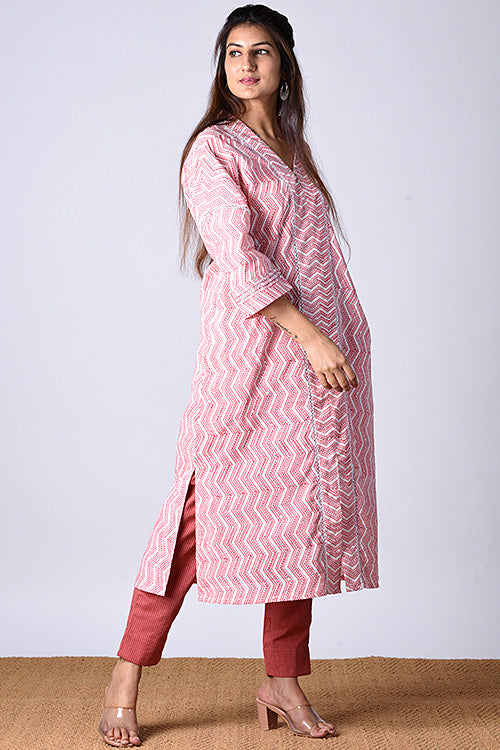 Dharan Kaafsa Kurta Coral Block Printed Kurta/Tunic - Image 2