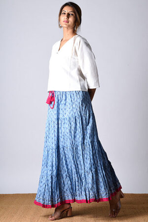 Dharan Dazzle Skirt Blue Block Printed Skirt
