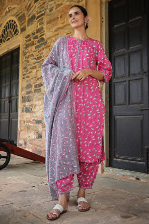 Dharan Bloosom Kurta Pink Block Printed Kurta