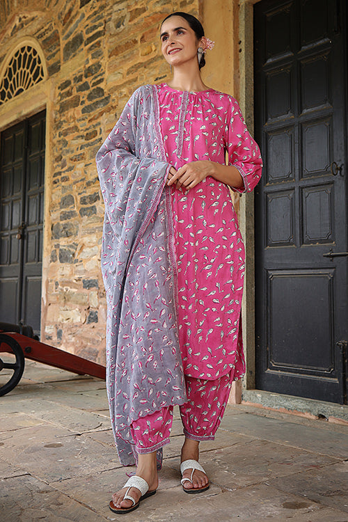 Dharan Bloosom Kurta Pink Block Printed Kurta