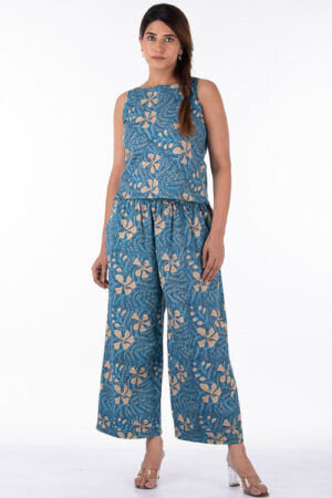 Dharan Raag Farshi Pants  Blue Block Printed Pants