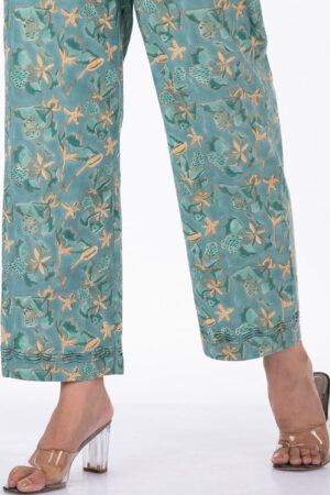 Dharan Gulista Straight Pant Green Block Printed Pants