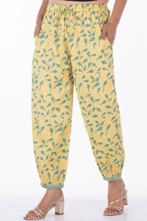 Dharan Bloosom Dogri Pants Yellow Block Printed Pants