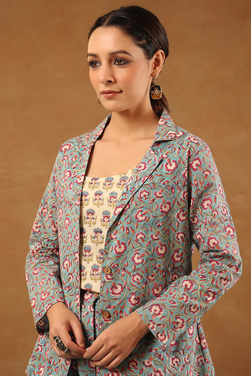 Shuddhi Steel Blue 3 Pcs Co-Ord Set - Image 7
