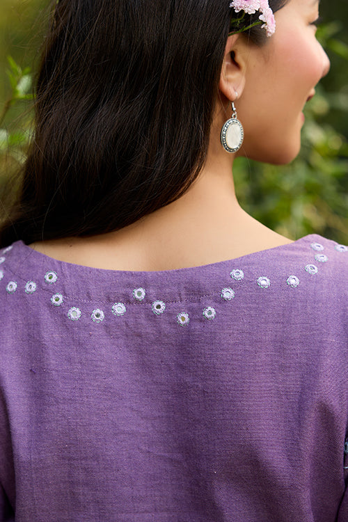 Okhai 'Oorja' Hand-Embroidery and Mirrorwork Pure Cotton Purple Top - Image 6