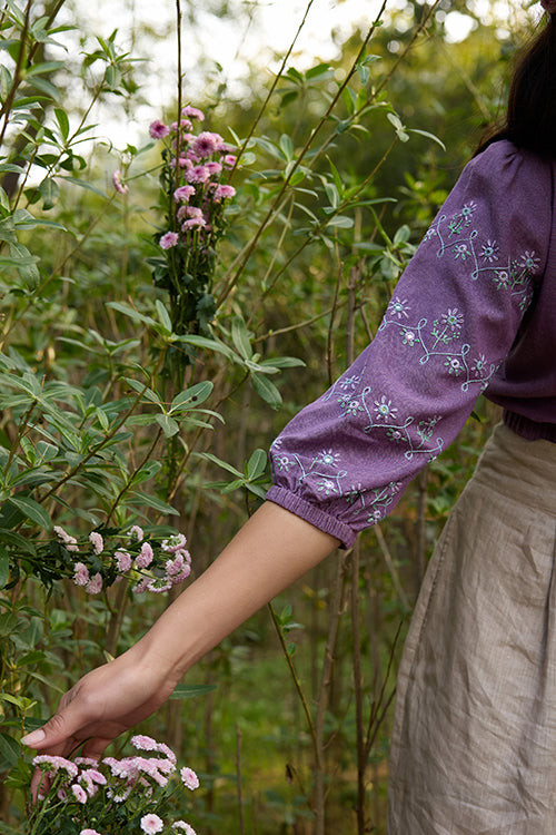 Okhai 'Oorja' Hand-Embroidery and Mirrorwork Pure Cotton Purple Top - Image 7