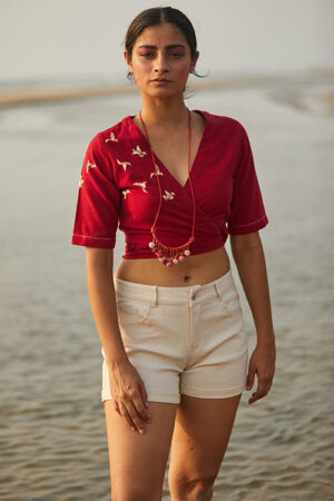 Okhai 'Freedom Flight' Hand Embroidered Wrap-Around Crop Top