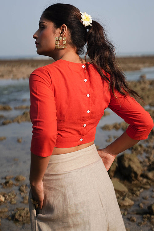 Okhai Marigolds Hand-Embroidered and Beadwork Pure Cotton Blouse - Image 4