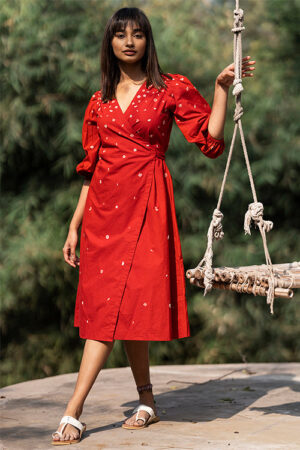 Okhai 'Sweetheart' Hand Embroidered Pure Cotton Wrap Dress