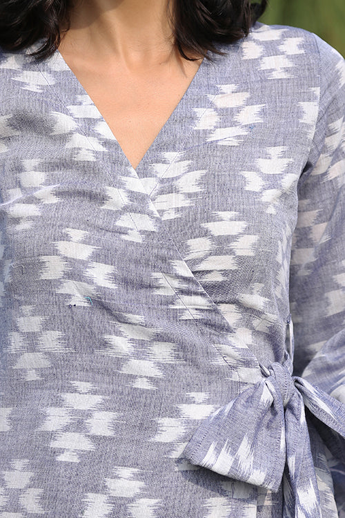 Okhai 'Monsoon' Handloom Cotton Ikkat Wrap Dress - Image 2