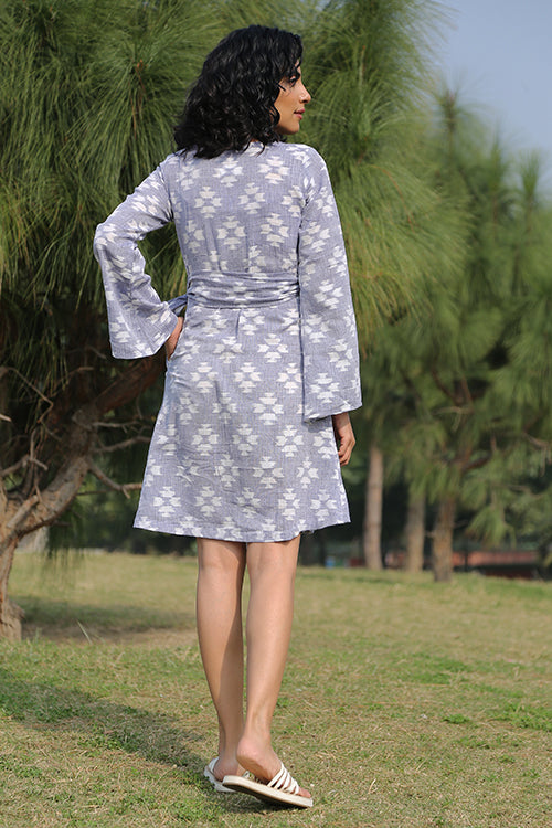 Okhai 'Monsoon' Handloom Cotton Ikkat Wrap Dress - Image 3
