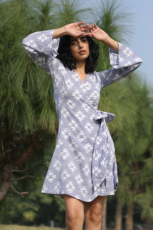 Okhai 'Monsoon' Handloom Cotton Ikkat Wrap Dress - Image 5