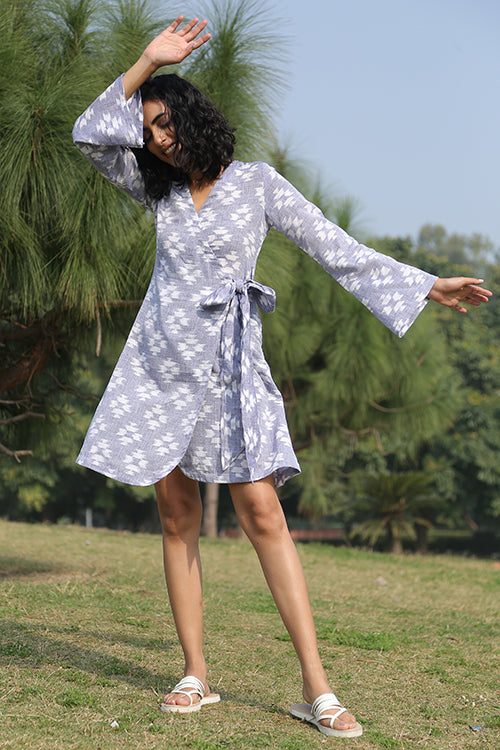 Okhai 'Monsoon' Handloom Cotton Ikkat Wrap Dress - Image 6
