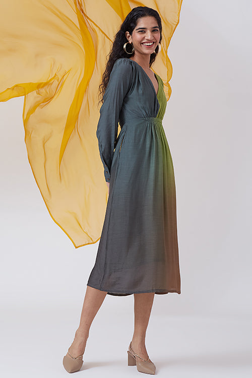 Okhai 'Nocturnal Lake' Ombre V-Neck Modal Silk Dress - Image 3