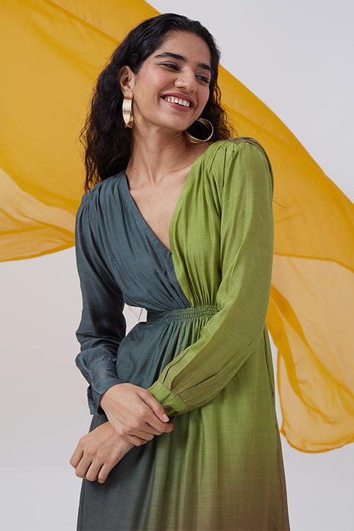 Okhai 'Nocturnal Lake' Ombre V-Neck Modal Silk Dress - Image 7