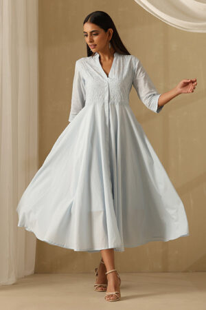 Okhai Shayari Chikankari Pure Cotton Dress
