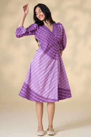 Okhai Hawaiian Dreams Tie-and-Dye Pure Cotton Purple Wrap dress