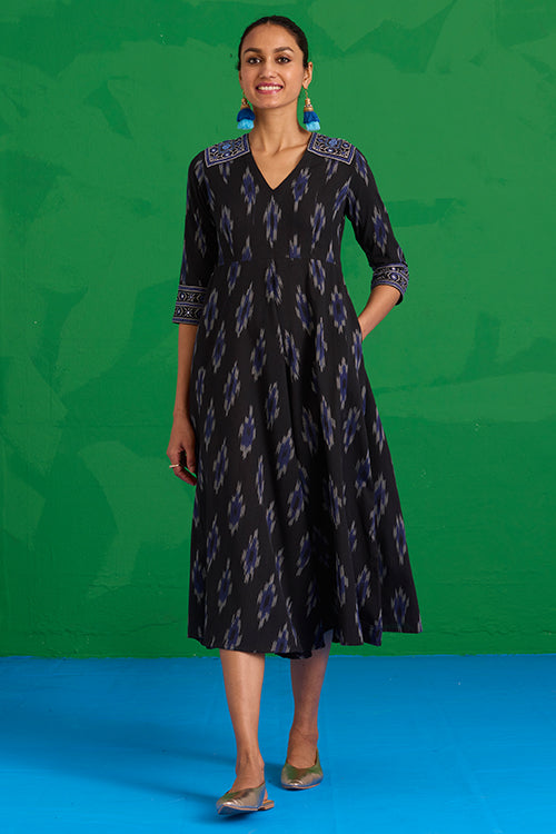 Okhai “Nilgiri” Hand-Embroidered and Mirror work Ikkat Pure Cotton Dress - Image 4