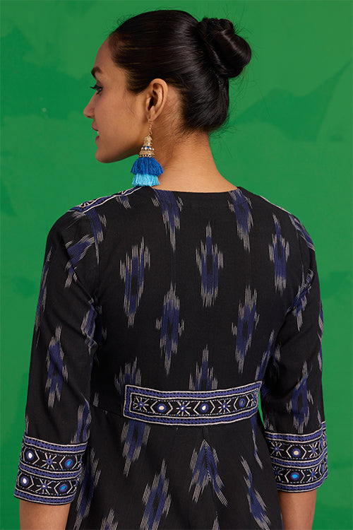 Okhai “Nilgiri” Hand-Embroidered and Mirror work Ikkat Pure Cotton Dress - Image 6