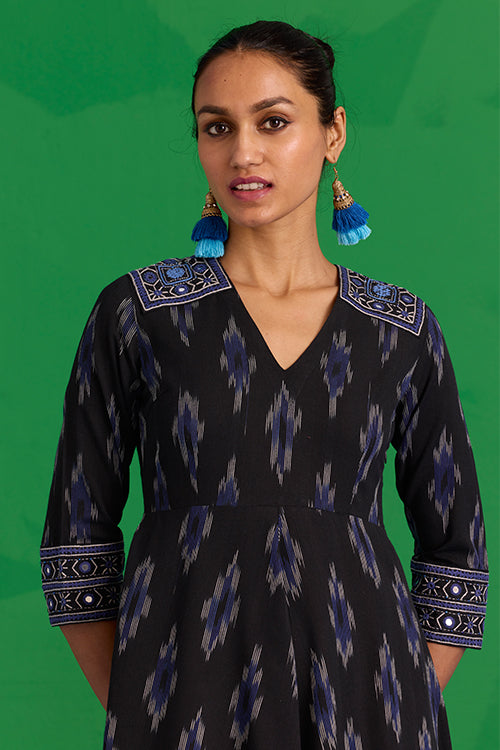 Okhai “Nilgiri” Hand-Embroidered and Mirror work Ikkat Pure Cotton Dress - Image 7