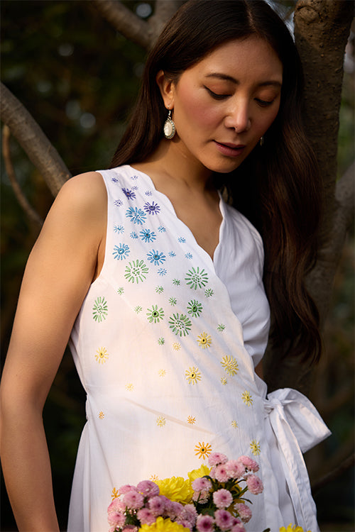 Okhai Magical Elixir Hand-Embroidered and Mirrorwork Pure Cotton Wrap Dress