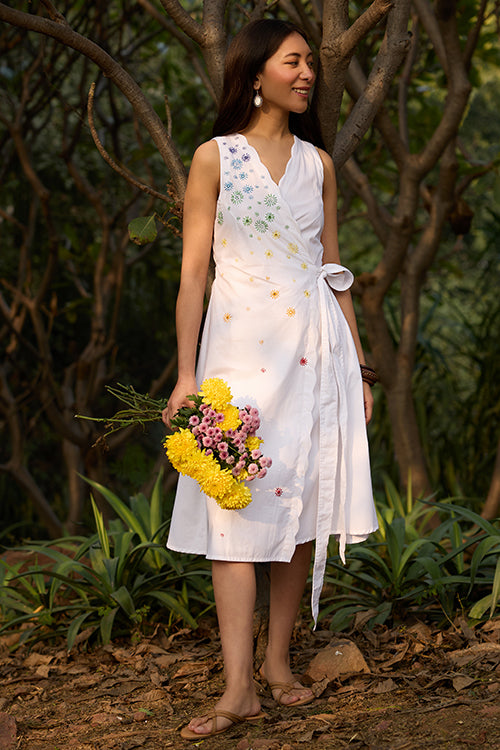 Okhai Magical Elixir Hand-Embroidered and Mirrorwork Pure Cotton Wrap Dress - Image 2