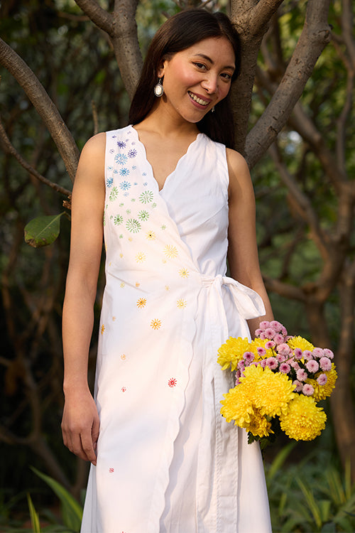 Okhai Magical Elixir Hand-Embroidered and Mirrorwork Pure Cotton Wrap Dress - Image 5