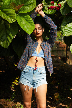 Okhai 'Nomad' Pure Cotton Ajrakh Handblock Printed Bomber Jacket