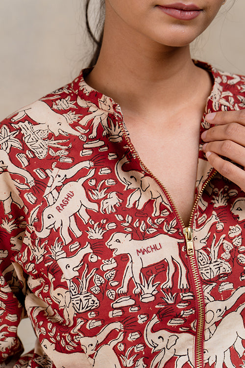 Okhai Gallantry Hand-embroidered and Handblock Printed Pure Cotton Bomber Jacket - Image 2