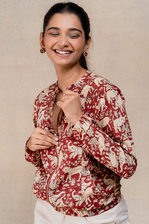 Okhai Gallantry Hand-embroidered and Handblock Printed Pure Cotton Bomber Jacket - Image 6