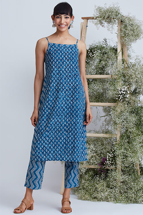 Okhai 'Indigo Sand' Hand Block Printed Pure Cotton Kurta Pant Set - Image 2