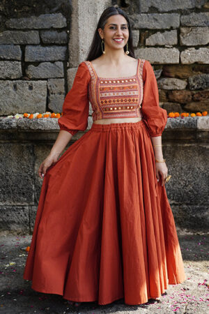 Okhai 'Rustic Gem' Rust Pure Cotton Free Size Skirt