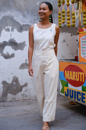Okhai Tender Coconut Suf Embroidered Pure Cotton White Pants