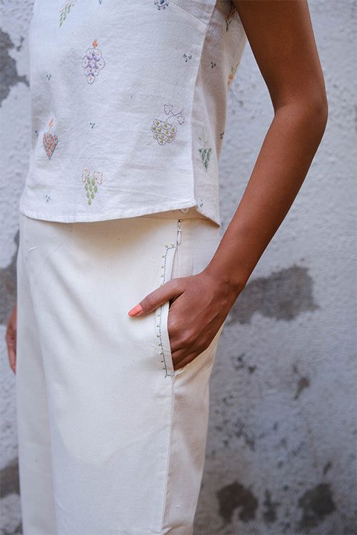 Okhai Tender Coconut Suf Embroidered Pure Cotton White Pants - Image 2