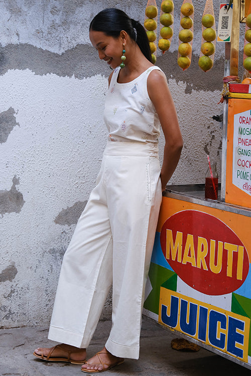 Okhai Tender Coconut Suf Embroidered Pure Cotton White Pants - Image 6