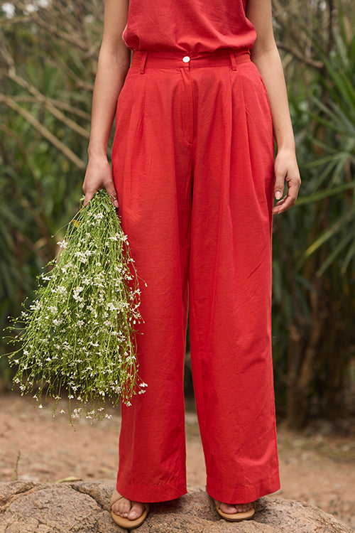 Okhai Meadow Pure Cotton Red Pants - Image 2